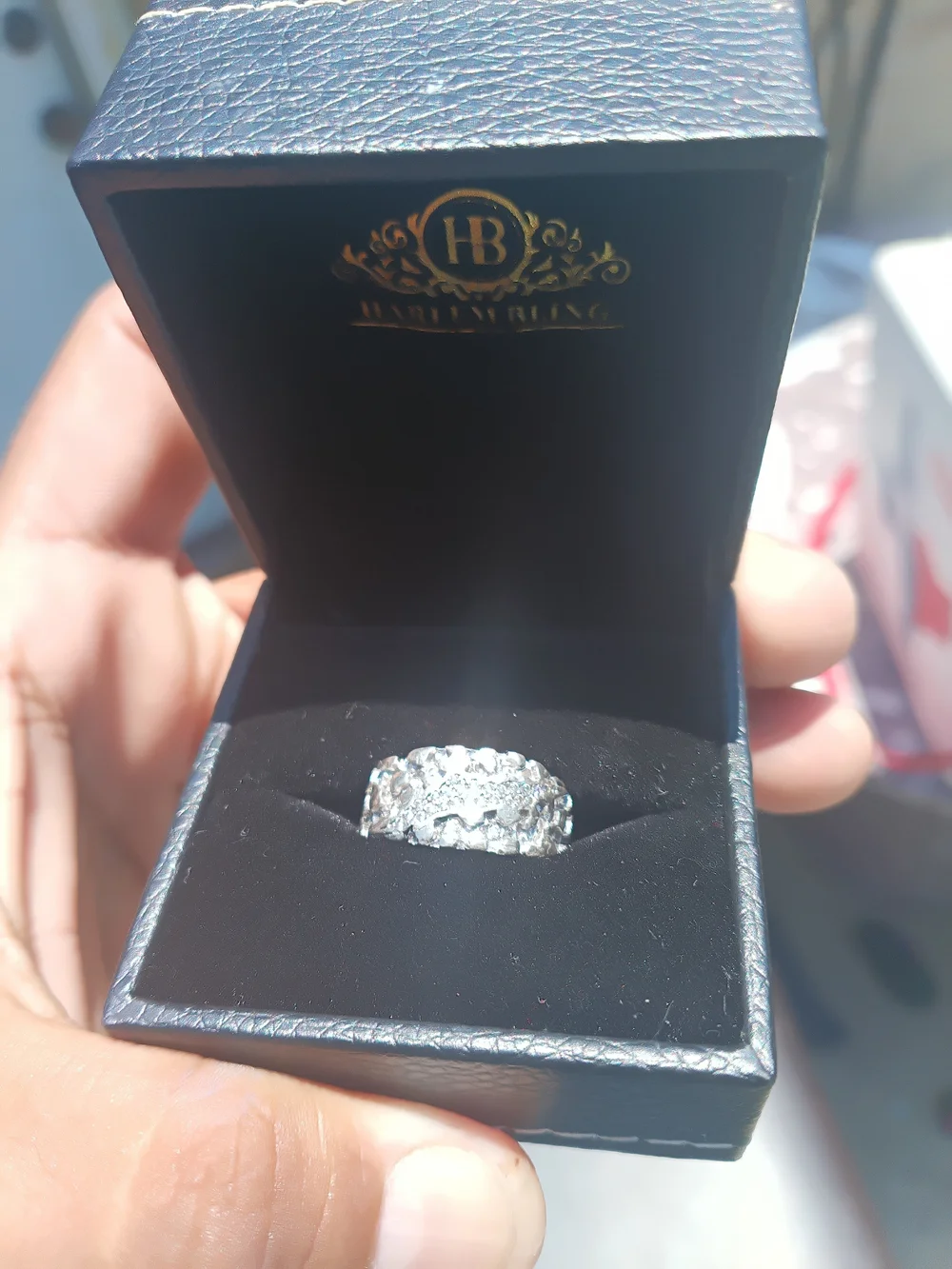 Sterling Silver Natural Diamond Nugget Ring